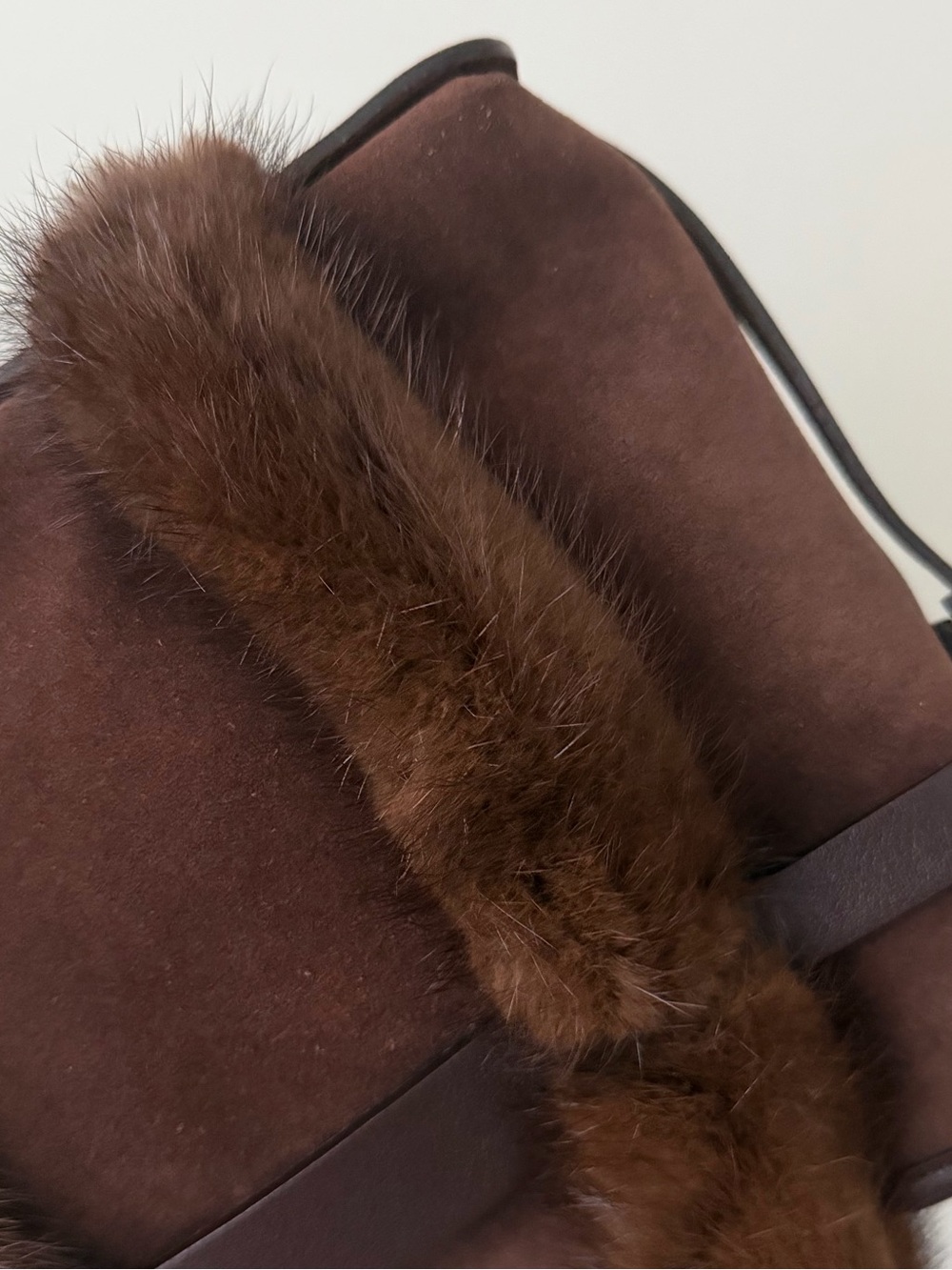 Salvatore Ferragamo Brown Suede Mink Fur Handle Bag - Picture 10 of 13
